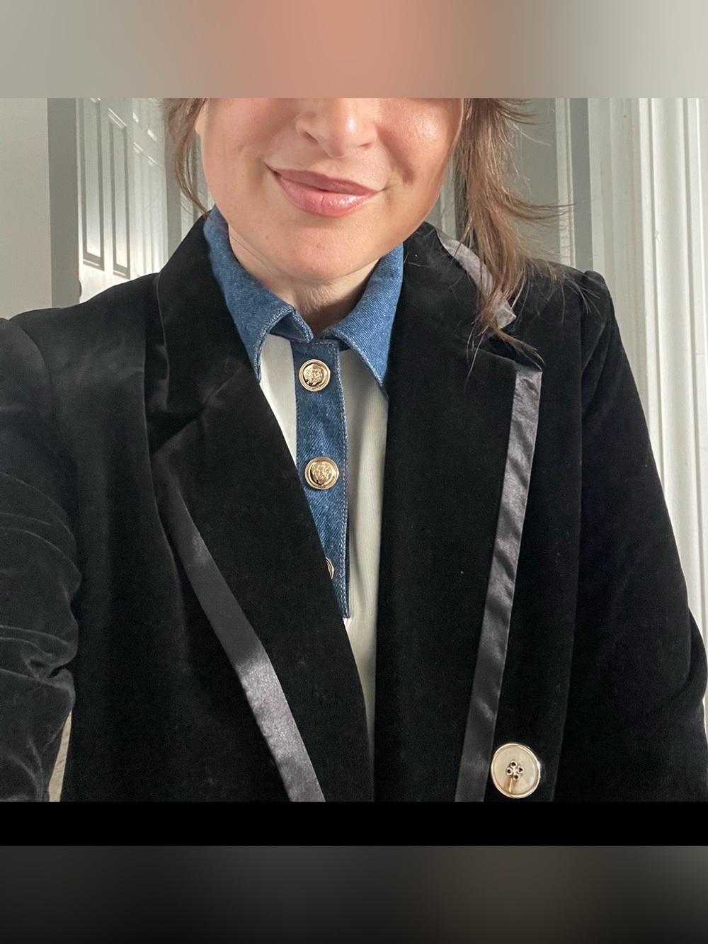 a loves a Women's Black Double-Breasted Velvet Blazer Jacket Size L preppy